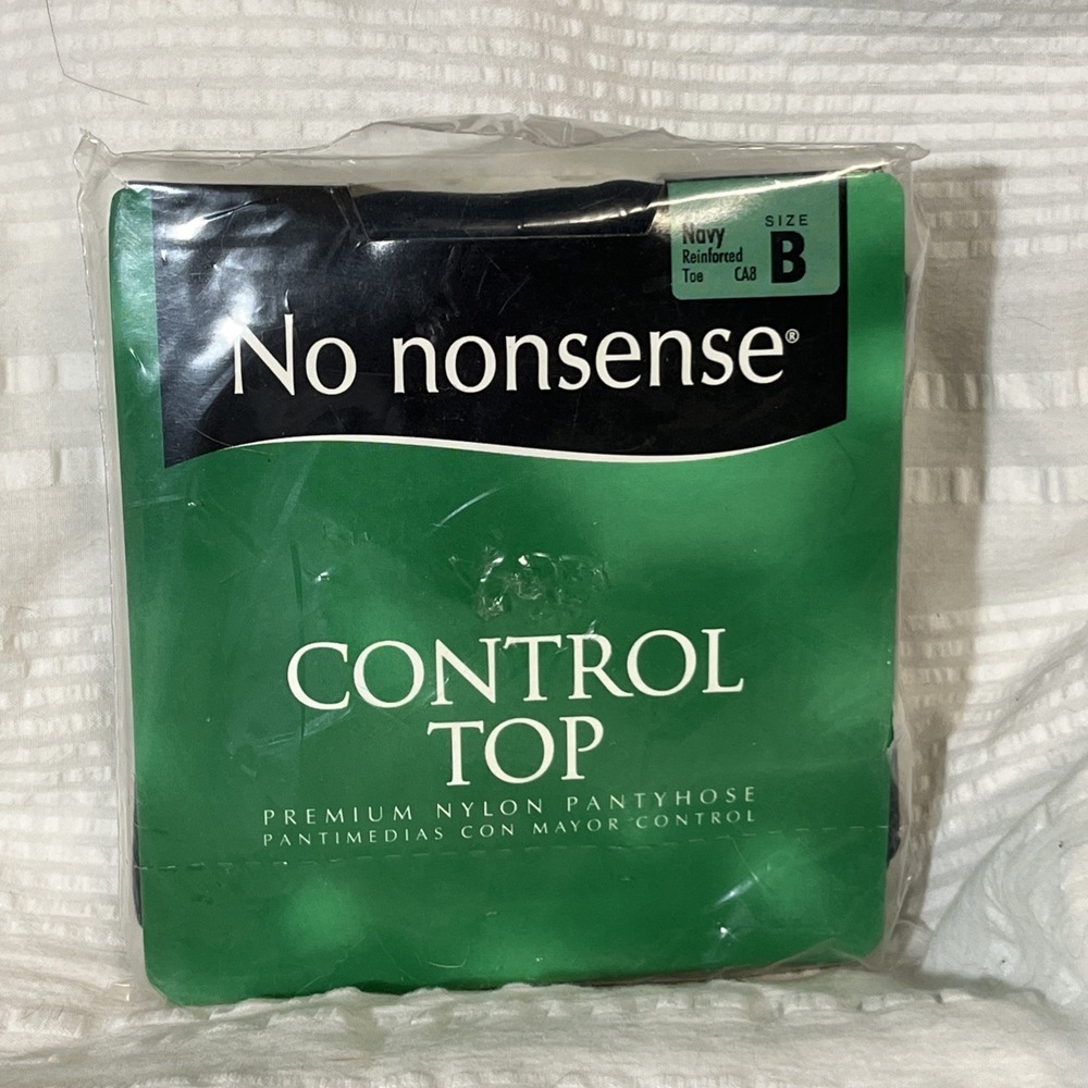 NOS No Nonsense Control Top Size B- Navy - Reinforced Toe Nylon Pantyhose